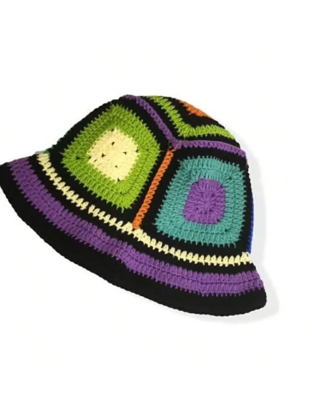 Unisex Crochet Bucket Hat Plaid Sun Hat Handmade